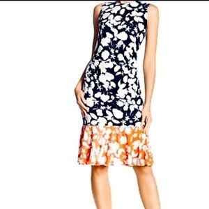 Eliza J color block ruffle side ruched midi dress